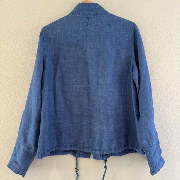 C&C California Linen Jacket Military Style Button Down Blue Size M - Picture 2 of 8